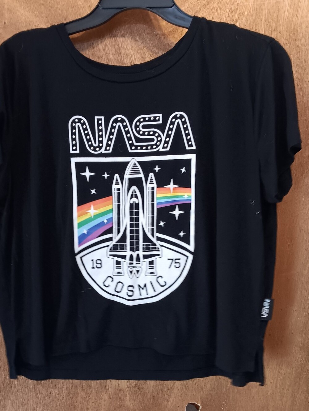 Nasa Black Graphic Tee with Rainbow Space Shuttle